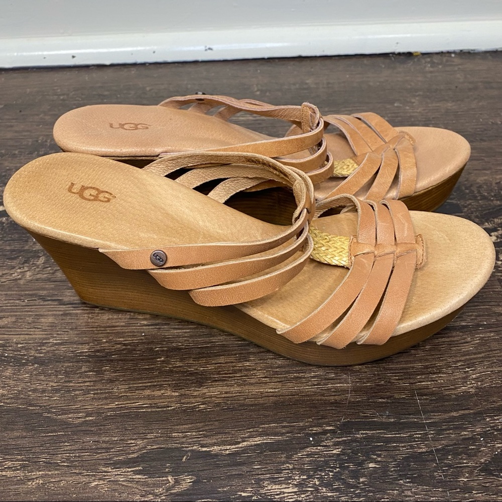 UGG Women's Tan Wedge Sandals - Strappy Slip-On